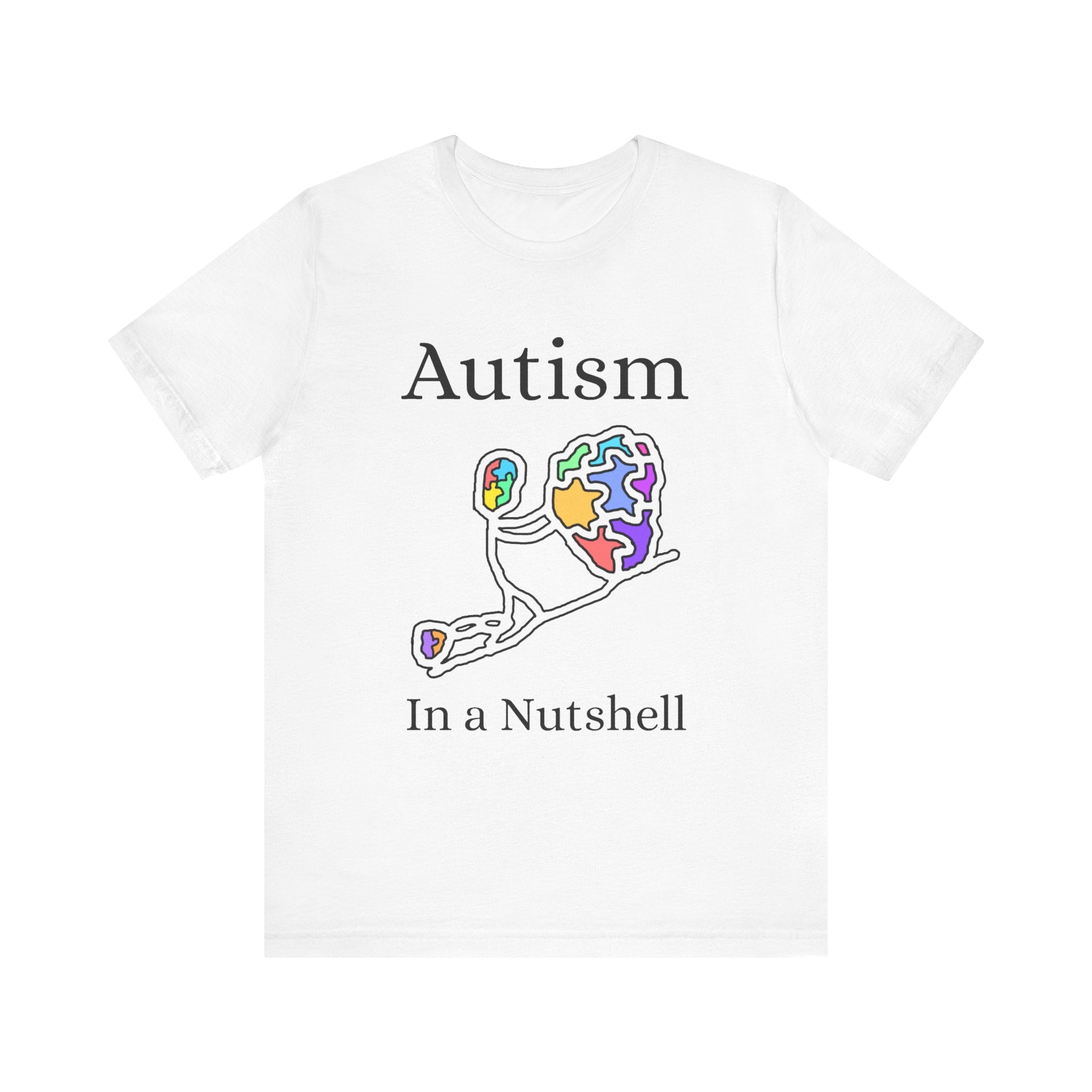 White Autism Awareness T-shirt with colorful puzzle design