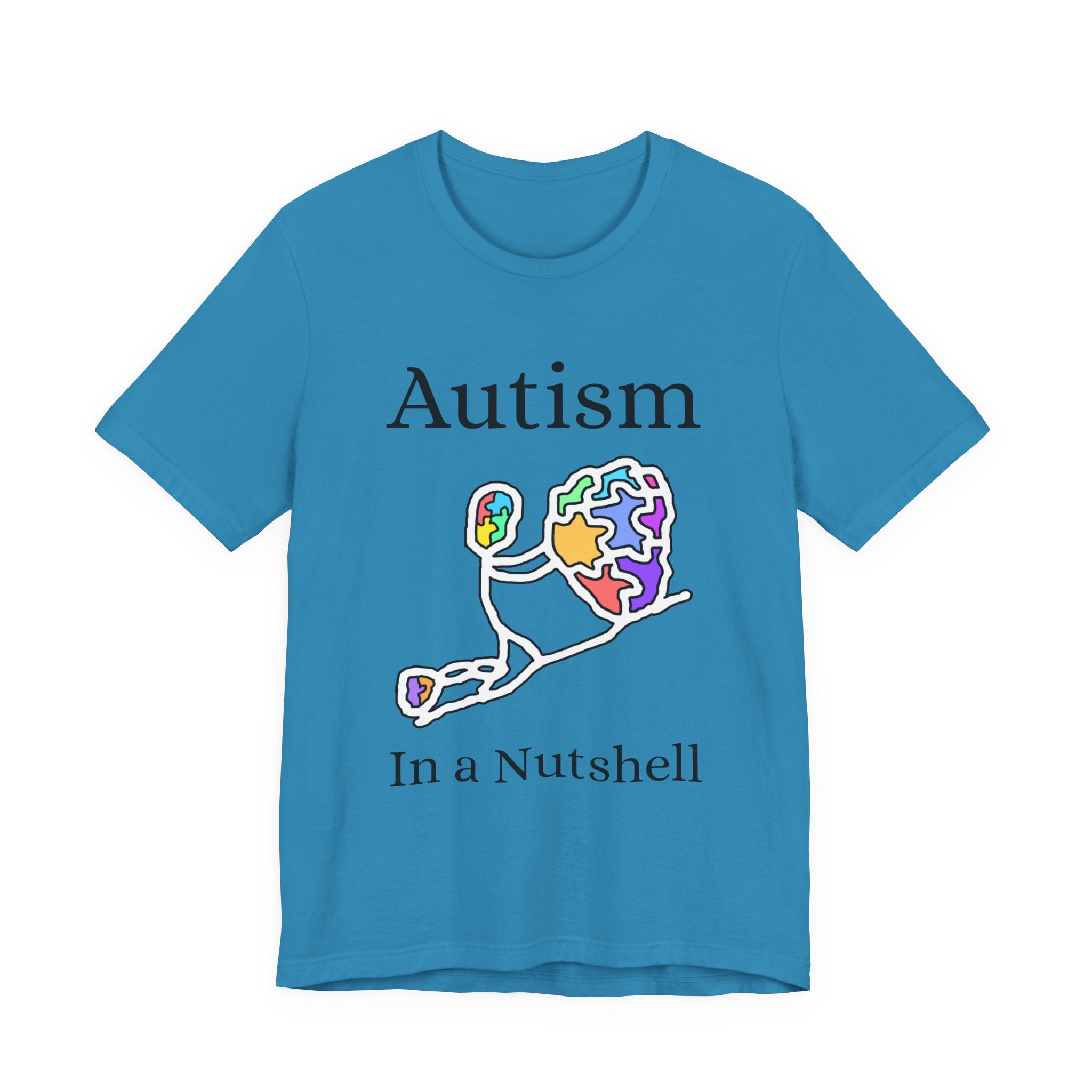 Blue Autism Awareness T-shirt with colorful brain design