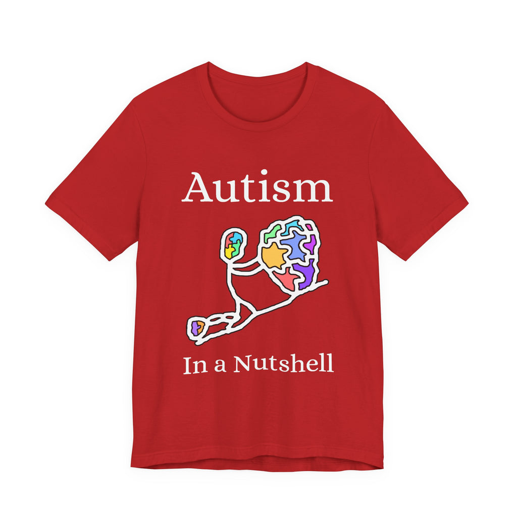 Red autism awareness T-shirt with puzzle heart design